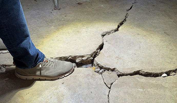 Cracked foundation floor Cracked foundation floor