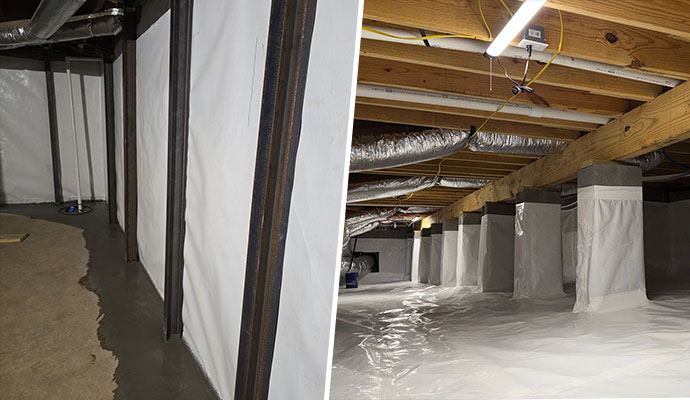 Collage of crawl space and foundation wall Collage of crawl space and foundation wall