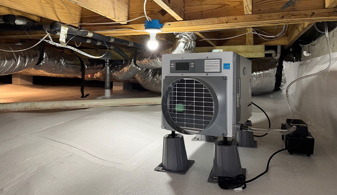 Dehumidifier installed in crawl space Dehumidifier installed in crawl space