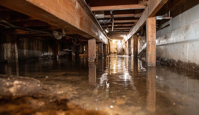 Flood damaged crawl space Flood damaged crawl space